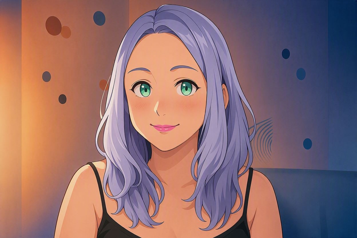Fairywhisper Anime Illustrated Scene. Purple haired eponymous character. No visible text.